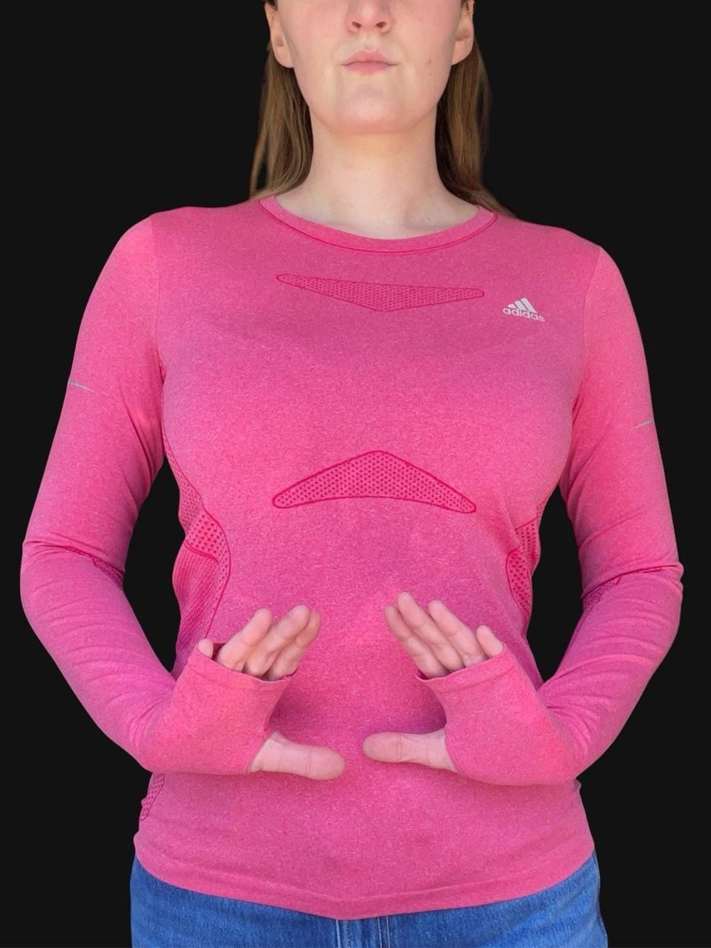 Adidas Pink Long-Sleeve Athletic Top With Thumb Holes